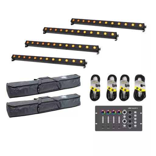 LEDJ 12Q5 RGBA Batten x4 with Bag & Controller Bundle