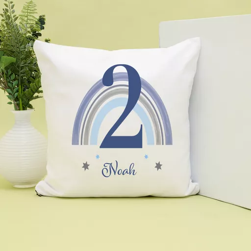 Personalised Blue Rainbow Cushion