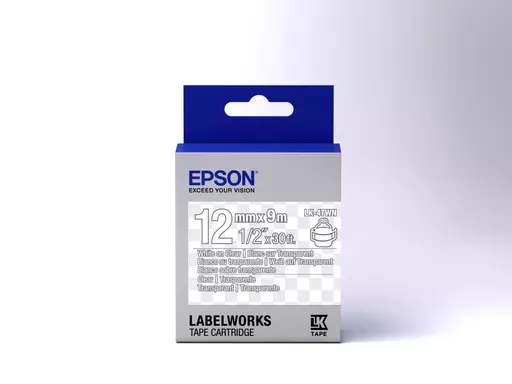 Epson C53S654013/LK-4TWN Ribbon white on Transparent extra adhesive 9mm x 9m for Epson LabelWorks 4-18mm/36mm/6-12mm/6-18mm/6-24mm