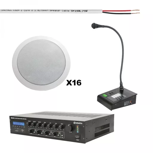 Adastra RM244V & 16 Speakers 4-Zone Announcement & Background Music System