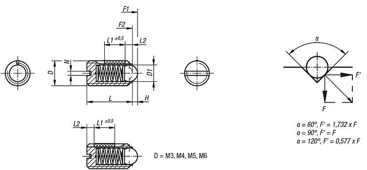Spring Plunger. M3 Thread. 7mm Long. 1.5mm Ball Diameter. 1.5N Spring Force. Steel.