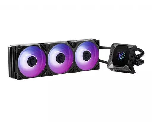 MSI MPG CORELIQUID K360 Liquid CPU Cooler '360mm Radiator, 2.4'' LCD display with fan, 3x 120mm ARGB PWM Fan, Center, Supports Intel and AMD Platforms, Cooled by ASETEK'