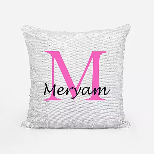 Personalised Sequin Magic Cushion For Her – Custom Initial "M" & Name Gift