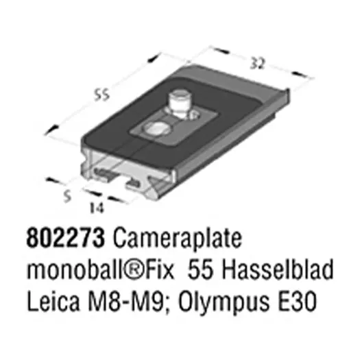 Arca Swiss MonoballFix 55 plate for Hasselblad, Leica M8-M9 and Olympus E30, Long. 55mm x Width. 32mm