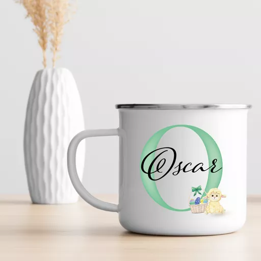 Personalised Easter Enamel Mug Green
