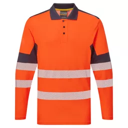 SYH-305- System-Hi-Vis-Orange-Navy-CottonCool-Long-Sleeve-Polo-With-Segmented-Tape-Front straight on.jpg.png