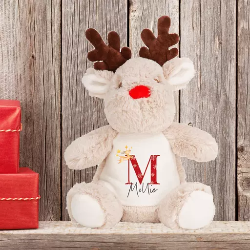 Christmas Reindeer Plush Soft Toy with Initial