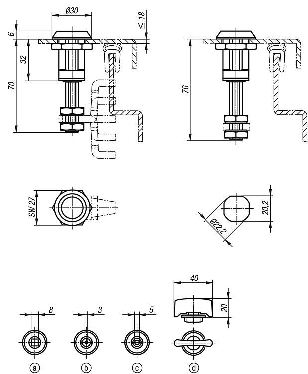 Adjustable Compression Latch. 8mm Square Lock. 32mm Height. Zinc.