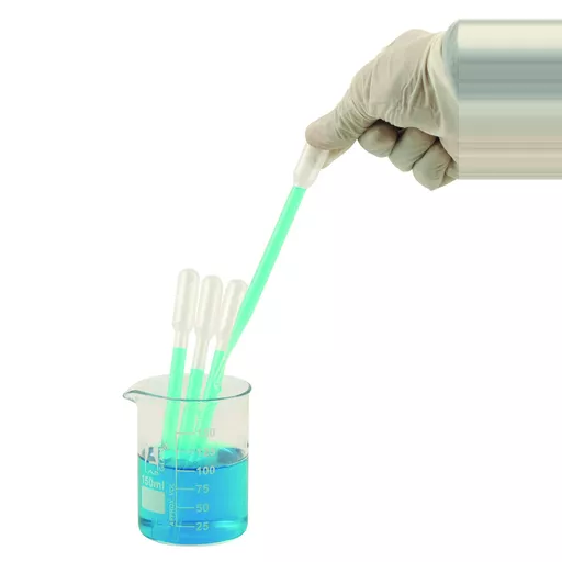 Pipettes, disposable, graduated with integral bulb, translucent, length 155 mm, inert polythene, 3 x 0.5 cm3 (capacity x graduation), pack of 500.