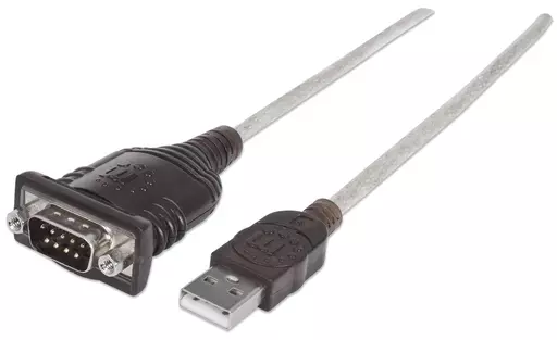 Manhattan USB-A to Serial Converter cable, 45cm, Male to Male, Serial/RS232/COM/DB9, FTDI FT232RL Chip, Equivalent to ICUSB2321F, Black/Silver cable, Three Years Warranty, Polybag