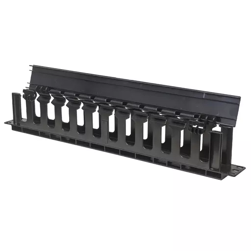 Intellinet 19" Cable Management Panel, 19" Rackmount Cable Manager, 1U, with Cover, Black