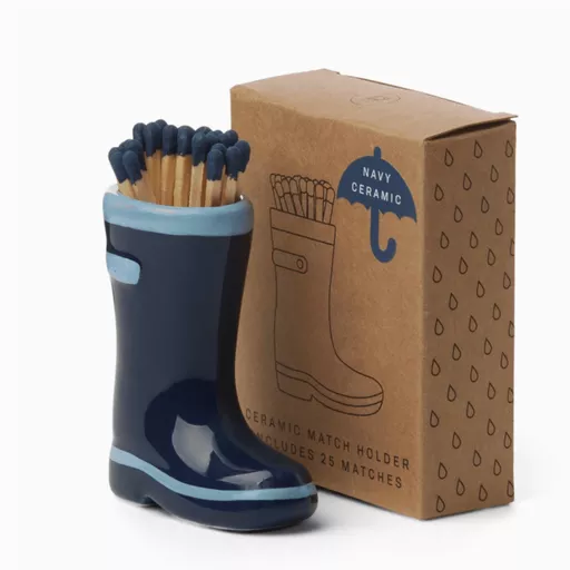 Paddywax Wellington Boot Holder with 25 Matches - Navy Blue