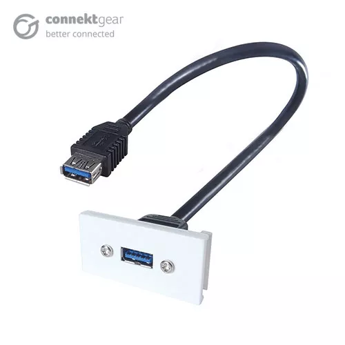 connektgear 0.2m AV Snap-In USB 3 Type A Module 25 x 50mm - Socket to Socket - White
