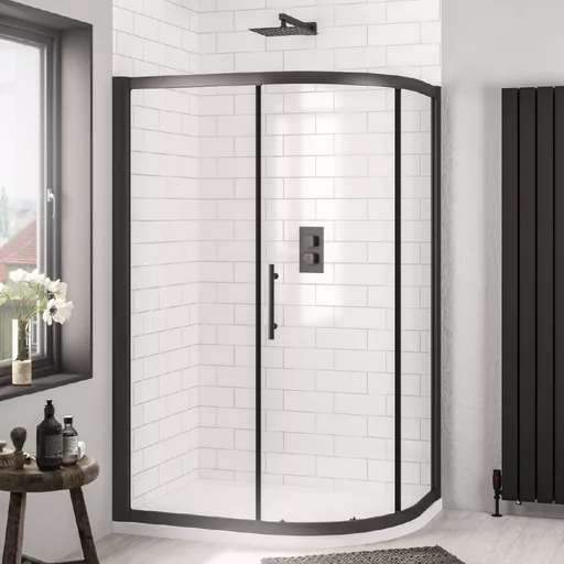 Volente 900 x 800mm Single Door Offset Quadrant Shower Enclosure - Matt Black