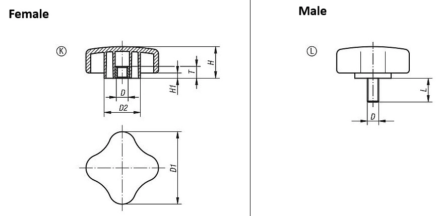 Flat Palm Grip. M10x50mm Steel Thread. 50.8mm Grip Diameter.