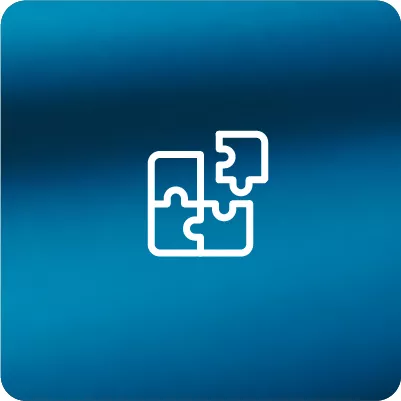 Blue gradient background with a white puzzle icon