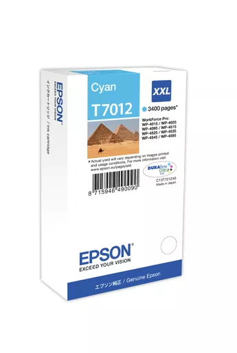 Epson C13T70124010/T7012 Ink cartridge cyan XXL, 3.4K pages ISO/IEC 24711 34.2ml for Epson WP 4015