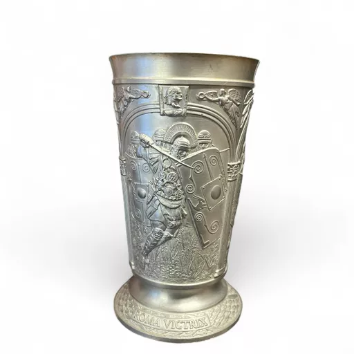 Pewter Cup with Detailed Roman Designs