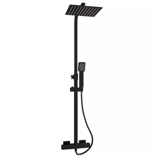 Modern Adjustable Height (850-1200mm) Square Thermostatic Shower Pole - Matt Black