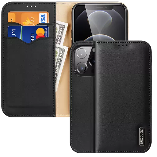 Dux Ducis - Hivo Genuine Leather Wallet for iPhone 13 Pro - Black