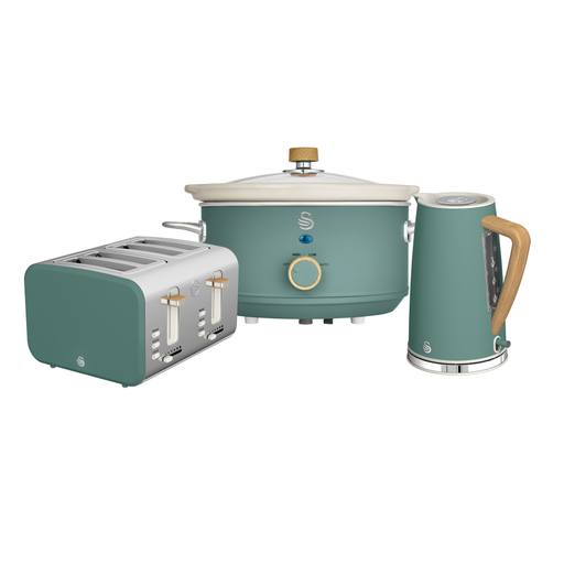Nordic 4 Slice Toaster, Cordless Kettle and Slow Cooker Bundle in Green