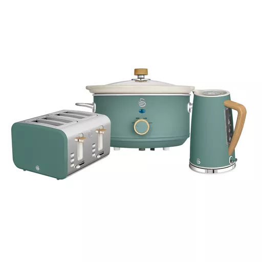 Nordic 4 Slice Toaster, Cordless Kettle and Slow Cooker Bundle in Green