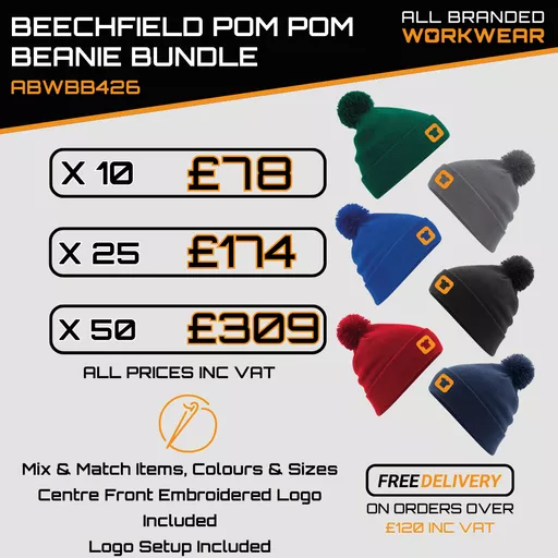 Beechfield Original Pom Pom Embroidered Beanie Bundles