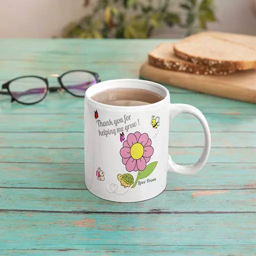 Personalised thank you for helping me grow teacher mug, Unique keepsake with custom name