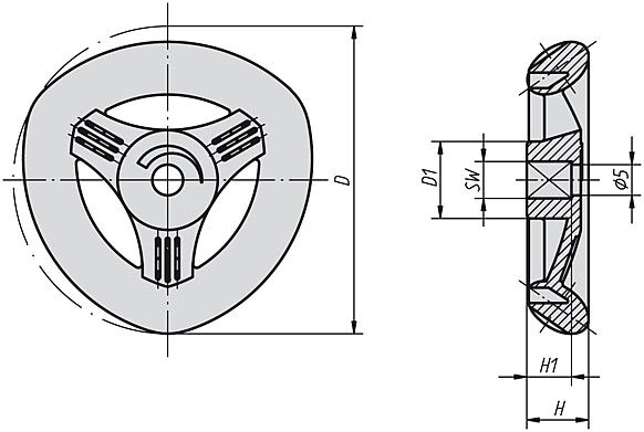 DELTA WHEEL SQUARE SOCKET, SIZE:3 D1=80, SW=9, WITHOUT GRIP, D2=5, THERMOPLASTIC BLUE RAL5017