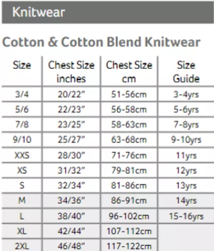 TrutexKnitwearSizeGuide