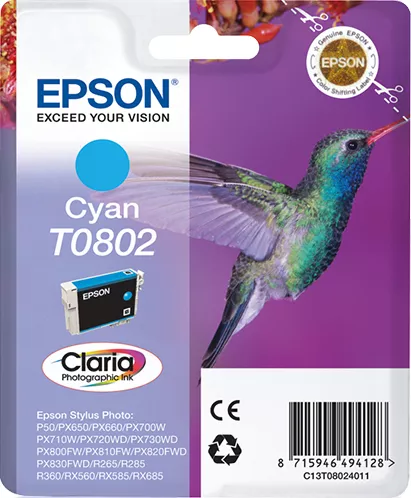 Epson C13T08024011/T0802 Ink cartridge cyan, 435 pages ISO/IEC 24711 7.4ml for Epson Stylus Photo P 50/PX/PX 730/R 265