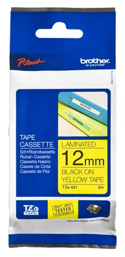 Brother TZE-631 DirectLabel black on yellow Laminat 12mm x 8m for Brother P-Touch TZ 3.5-18mm/6-12mm/6-18mm/6-24mm/6-36mm