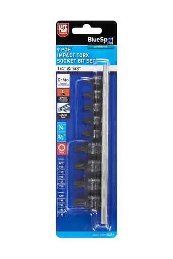 9 PCE 1/4" + 3/8" Impact Torx Bit Socket Set
