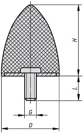 Rubber Metal Buffer. Anti Vibration Mount. 20mm Diameter. 24mm High. M6x18mm Thread. Steel.