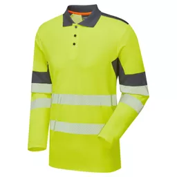 SYH-305- System-Hi-Vis-Yellow-Navy-CottonCool-Long-Sleeve-Polo-With-Segmented-Tape-Front Angle Left.jpg.png