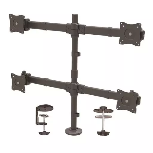 StarTech.com Desk Mount Quad Monitor Arm - Ergonomic VESA 4 Monitor Mount 2x2 up to 27" - Articulating & Height Adjustable Pole Mount - Tilt/Swivel/Rotate LCD/LED Screen - Desk Clamp/Grommet