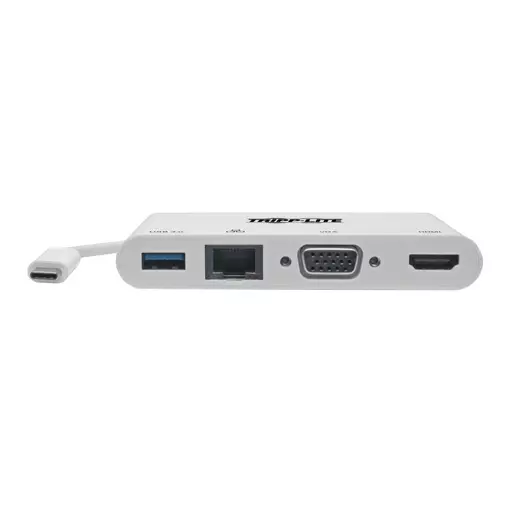 Tripp Lite U444-06N-HV4GU USB-C Multiport Adapter - 4K HDMI, VGA, USB-A, GbE, HDCP, White