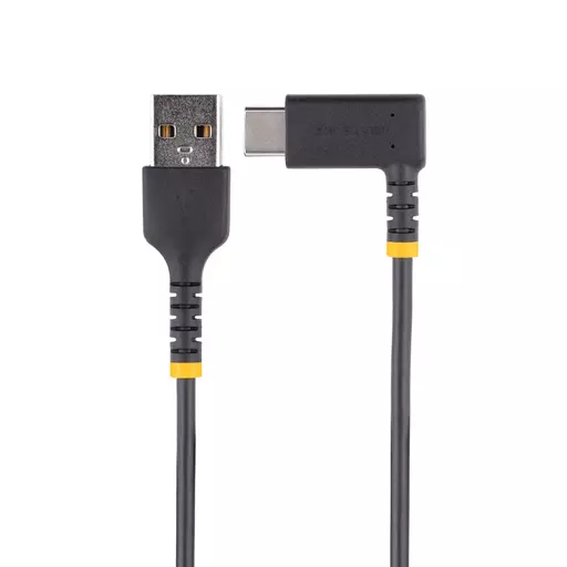 StarTech.com 6in (15cm) USB A to C Charging Cable Right Angle - Heavy Duty Fast Charge USB-C Cable - Black USB 2.0 A to Type-C - Rugged Aramid Fiber - 3A - Short USB Charging Cord