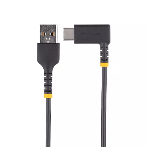 StarTech.com 3ft (1m) USB A to C Charging Cable Right Angle - Heavy Duty Fast Charge USB-C Cable - Black USB 2.0 A to Type-C - Rugged Aramid Fiber - 3A - USB Charging Cord