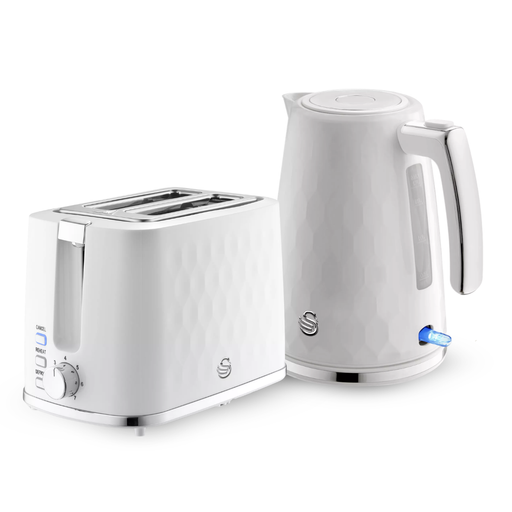 Swan White Hexton Collection 1.7L Jug Kettle & 2 Slice Toaster Bundle