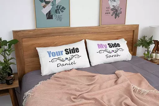 Elegant Personalized Couple Pillow Covers – My Side Your Side Design, Perfect for Wedding or Anniversary Gift