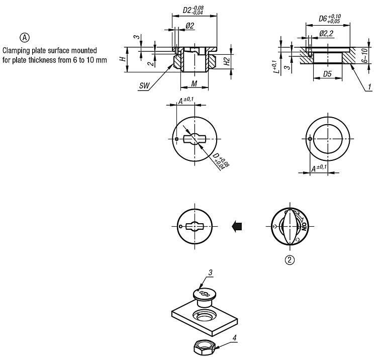 Clamping Plate. Slot Diameter 5mm. Superimposed. Nickel-Plated Steel.