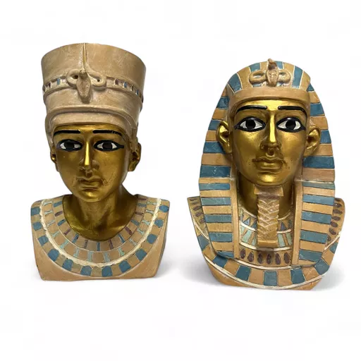 Large Egyptian Pharaoh King Tut and Queen Nefertiti Bust Statues