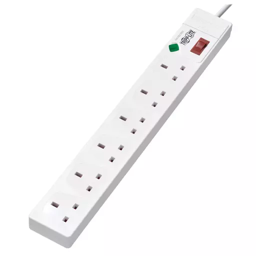 Tripp Lite TLP6B18 6-Outlet Surge Protector - British BS1363A Outlets, 220-250V AC, 13A, 1.8 m Cord, BS1363A Plug, White