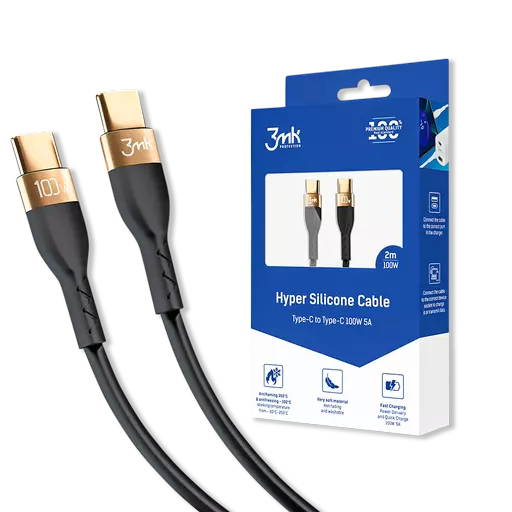 3mk - Hyper Silicone Cable - 2M Type-C to Type-C Charging Cable (100W) (Black)