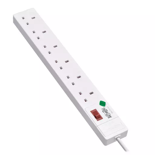 Tripp Lite TLP6B18 6-Outlet Surge Protector - British BS1363A Outlets, 220-250V AC, 13A, 1.8 m Cord, BS1363A Plug, White