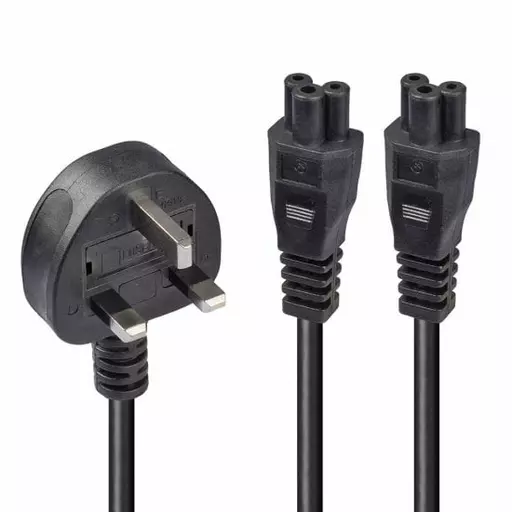 Lindy 2.5m UK 3 Pin Plug To IEC 2 x C5 Splitter Extension Cable, Black