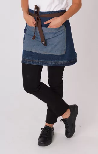 Washed Denim Contrast Waist Apron