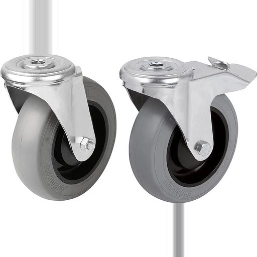 K1789 - Steel Plate Swivel Castors With Soft Rubber Tyres & Bolt Hole