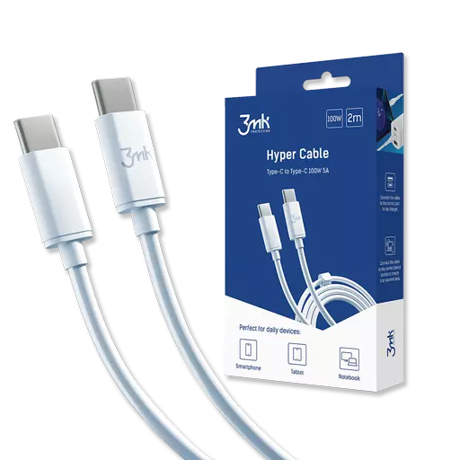 3mk - Hyper Cable - 2M Type-C to Type-C Data Cable (100W) (White)